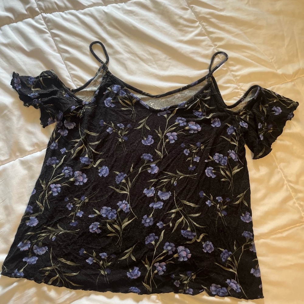 American Eagle Outfitters Black and Purple Crop Camisole
